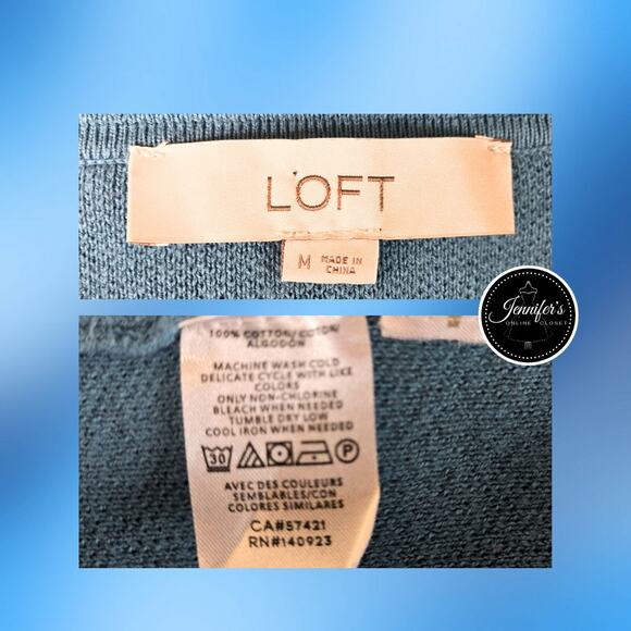LOFT Blue Textured Collared Open Cardigan Jacket Size Medium - Picture 8 of 10